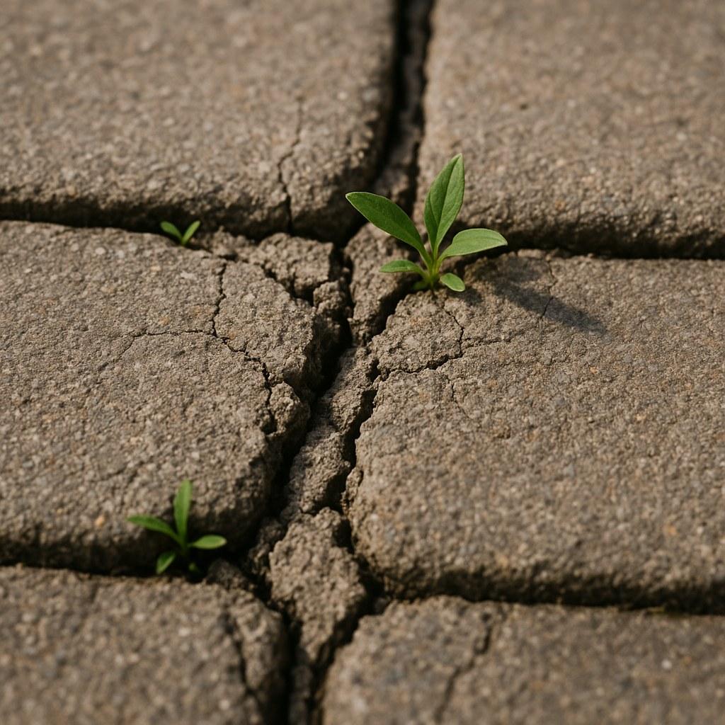 Close-up of crumbling mortar joints on a paver patio