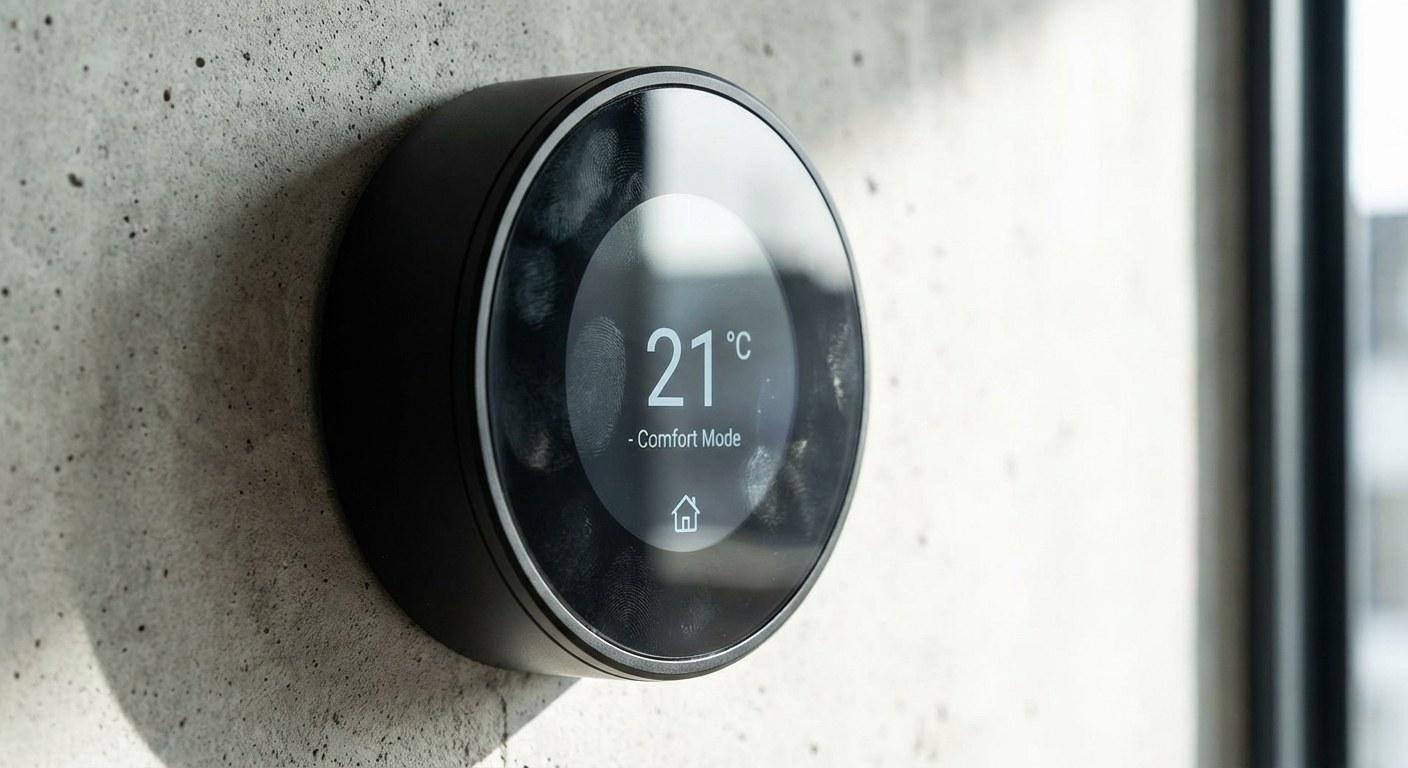 A homeowner adjusting settings on a digital wall thermostat