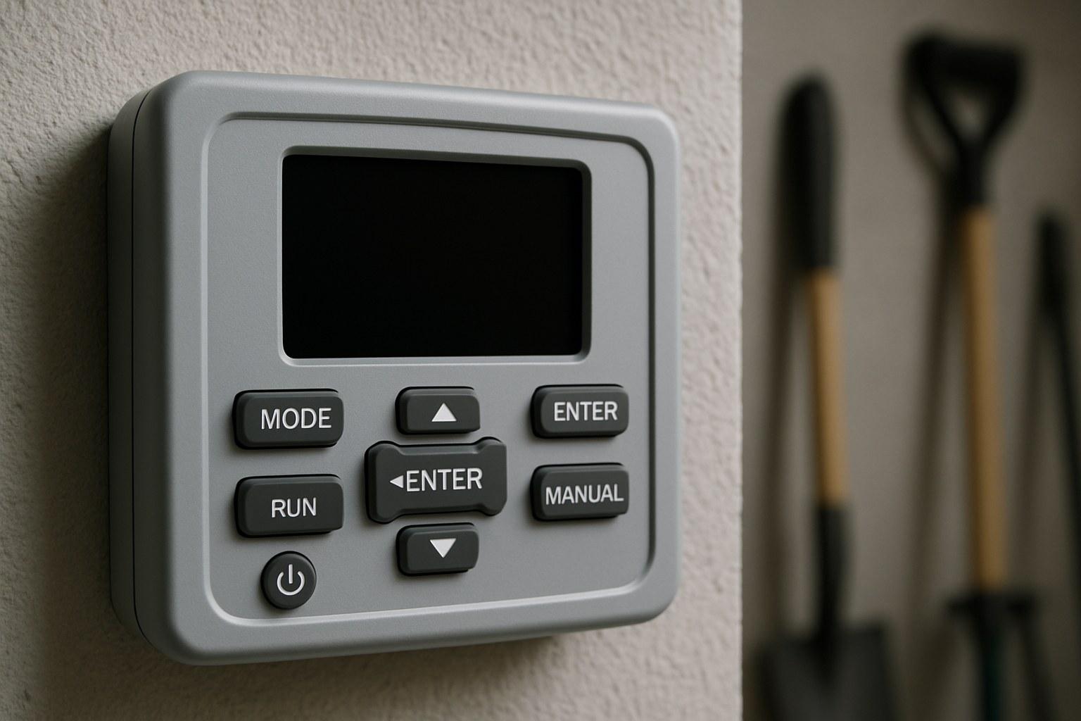 A sprinkler timer with a blank display screen