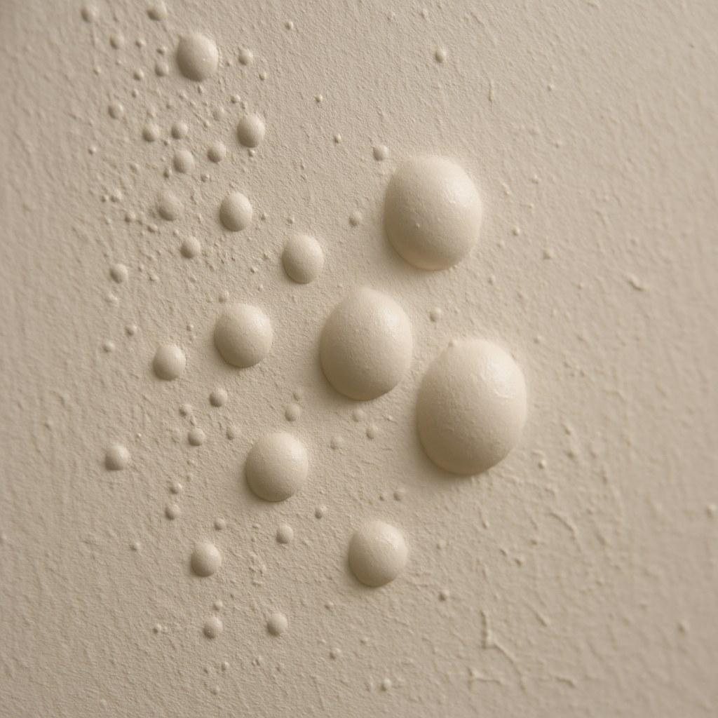 Close-up of frustrating paint bubbles on a newly painted wall
