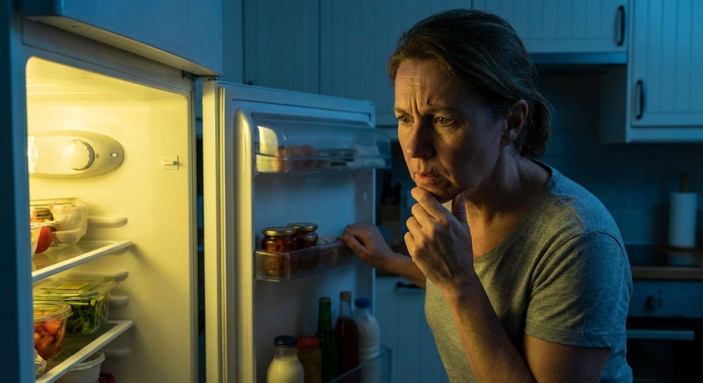 A person checking the temperature inside their refrigerator.