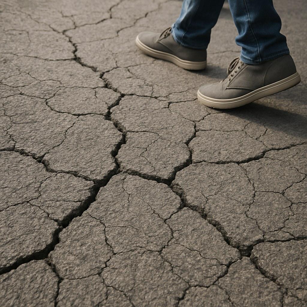 A cracked driveway surface