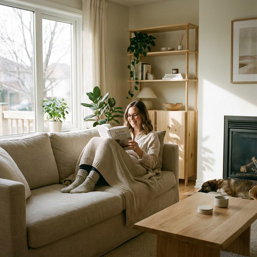 A homeowner relaxing in a clean, well-maintained living room