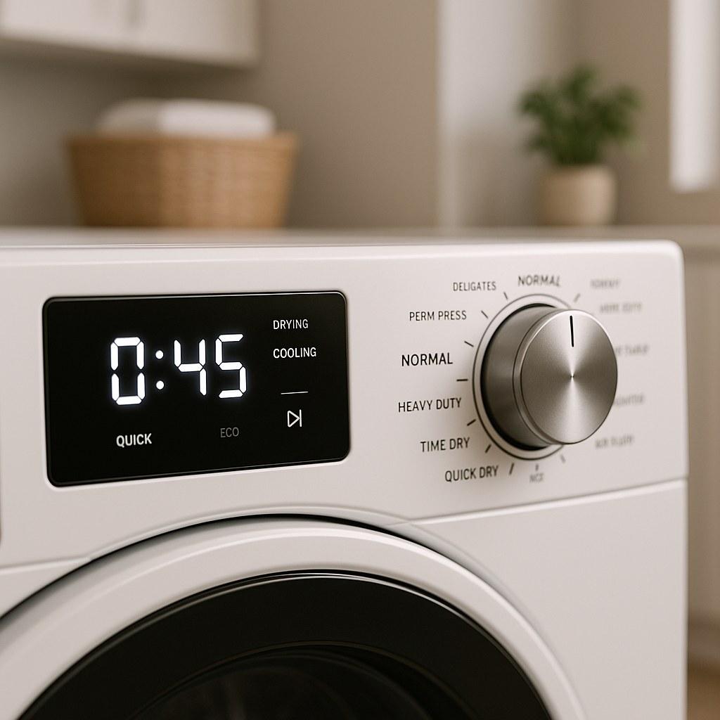A dryer's control panel with a malfunctioning timer