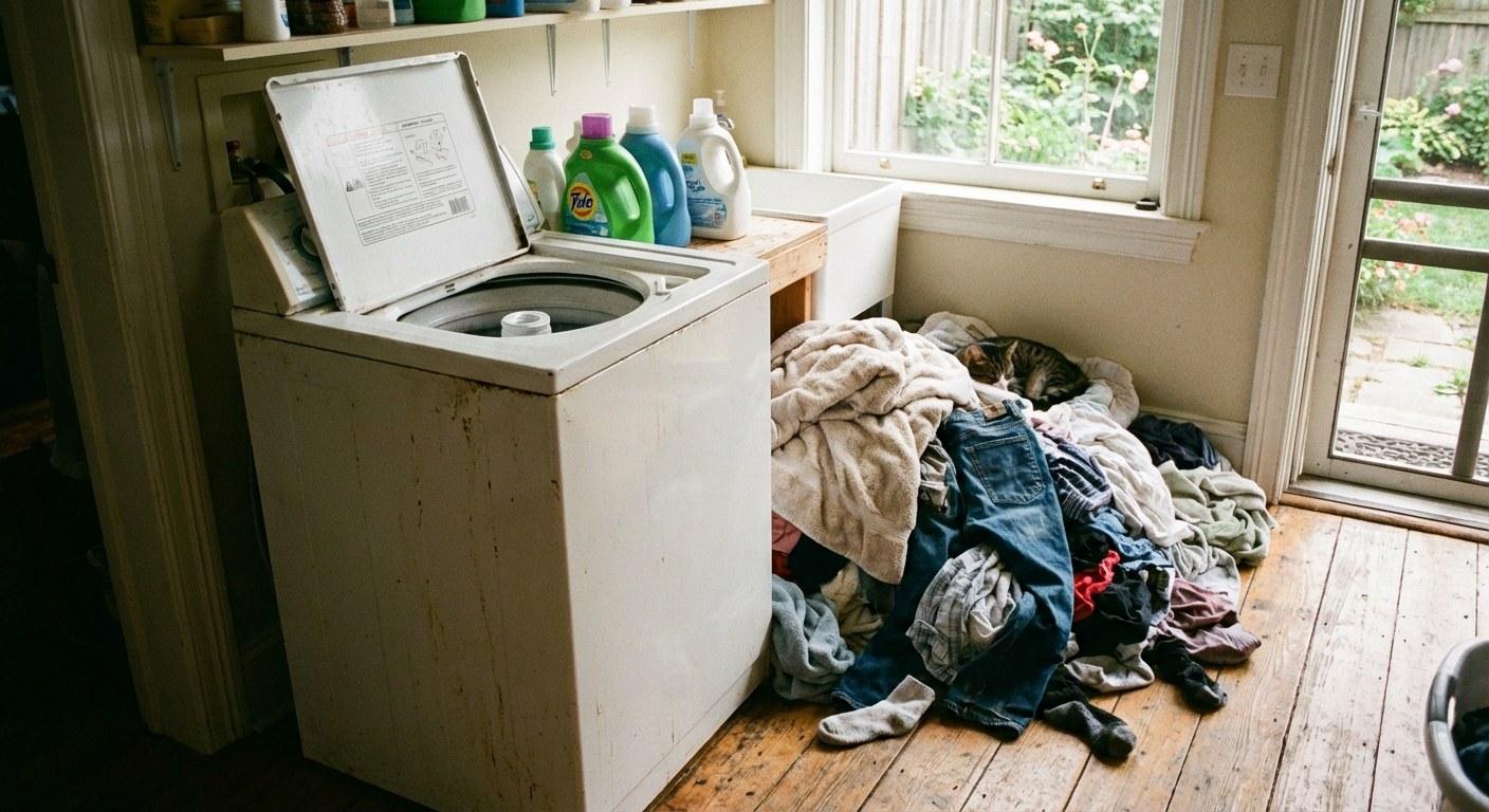 A top-loading washing machine that is not filling with water.