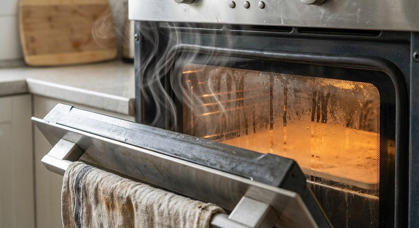 Close up of an oven door that isn't sealing properly