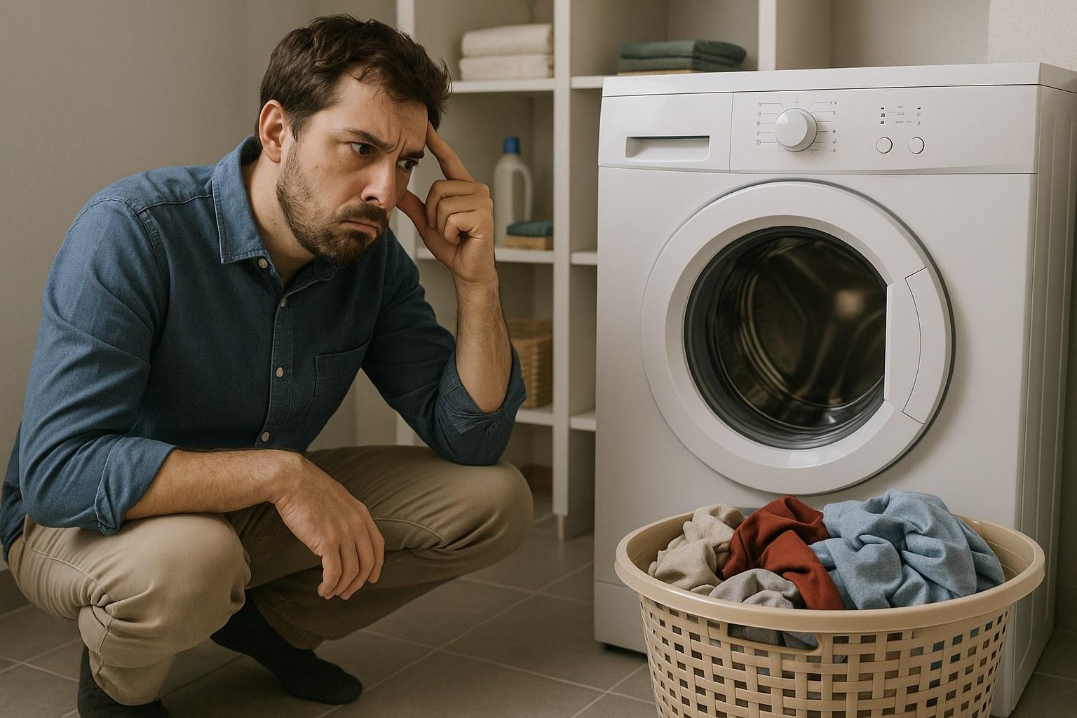A person trying to figure out why their modern washing machine will not power on.