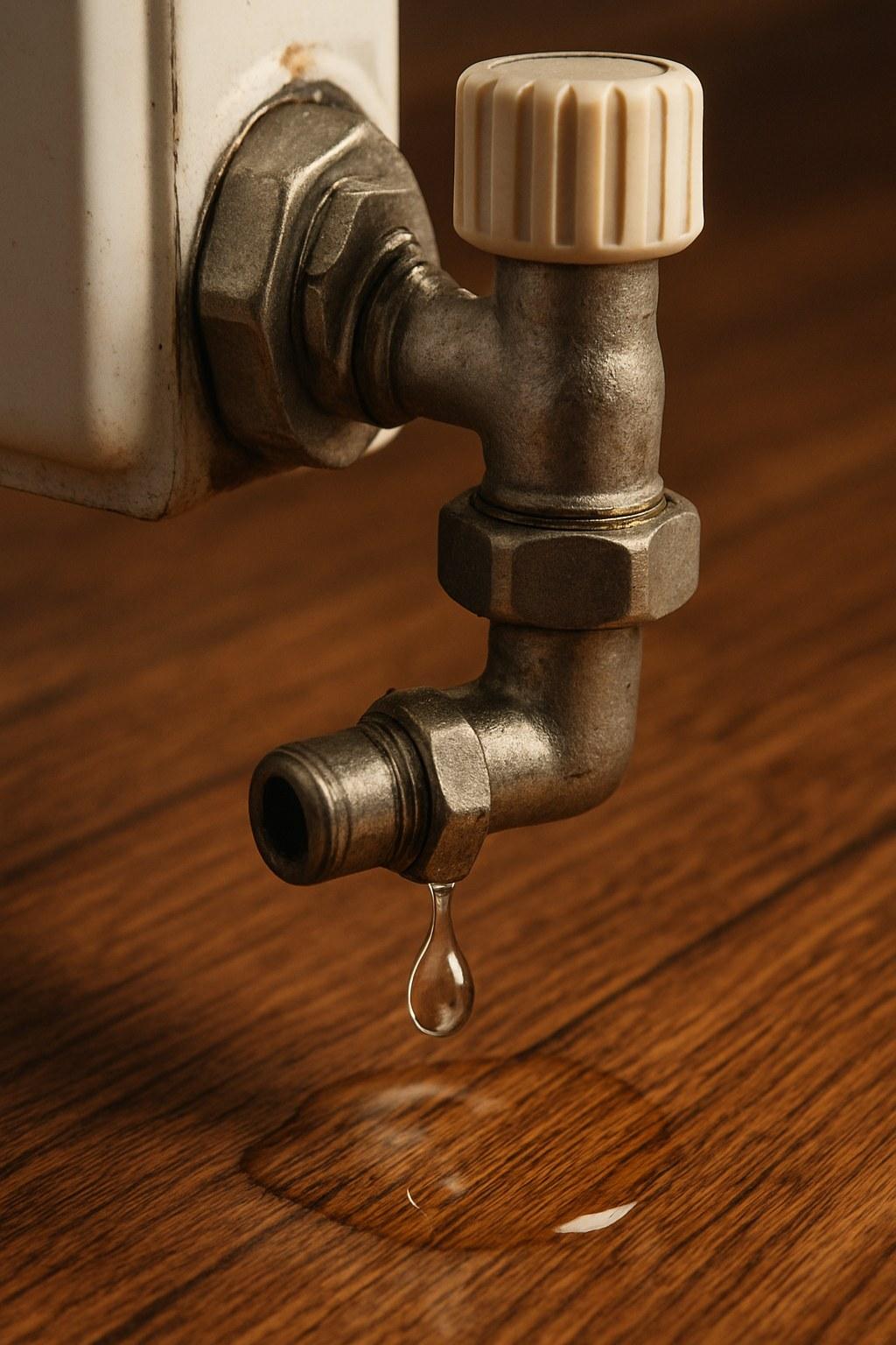 Water dripping from a radiator valve