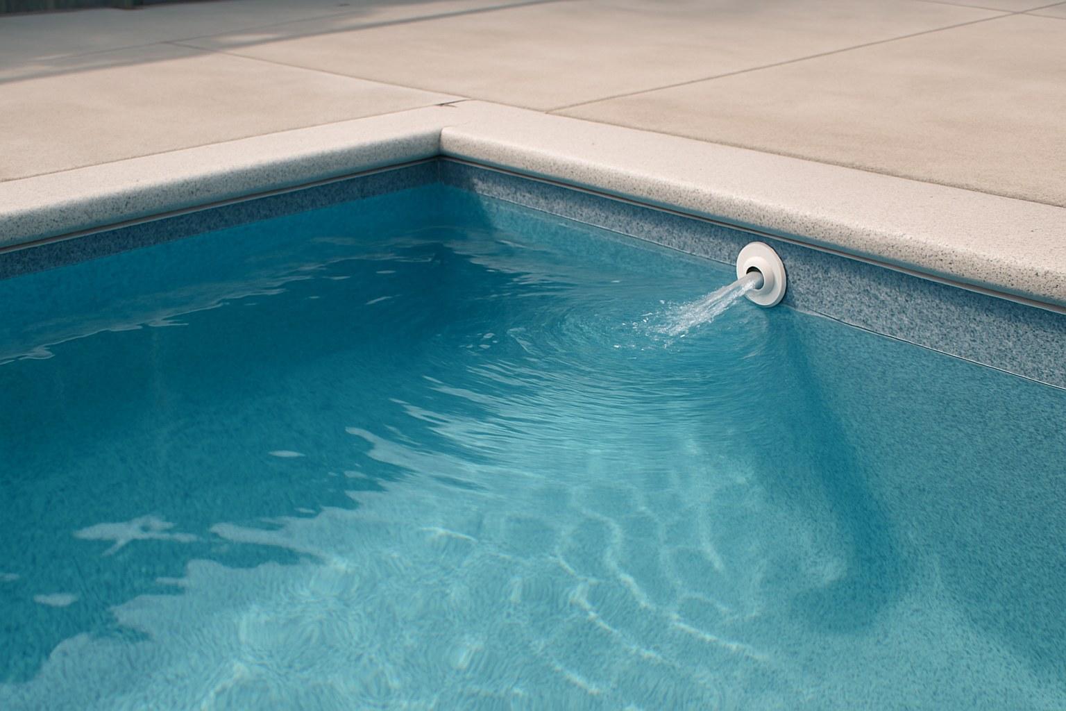 A swimming pool with weak return jets indicating a filter problem