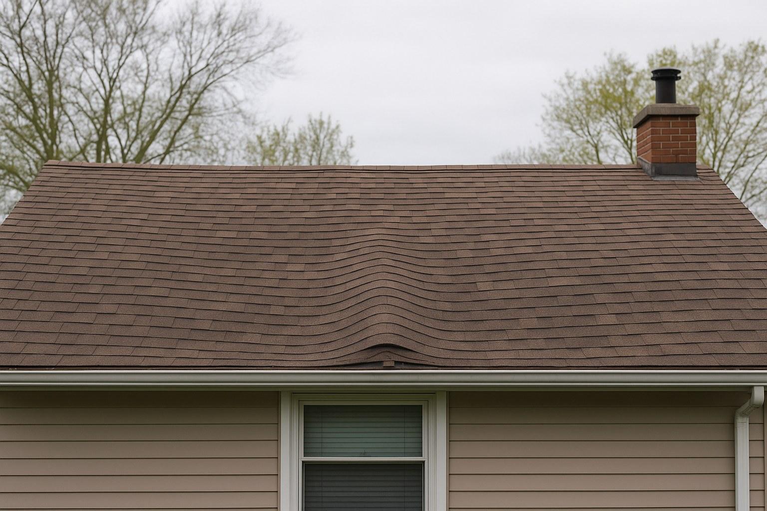A residential house with a visibly sagging roofline