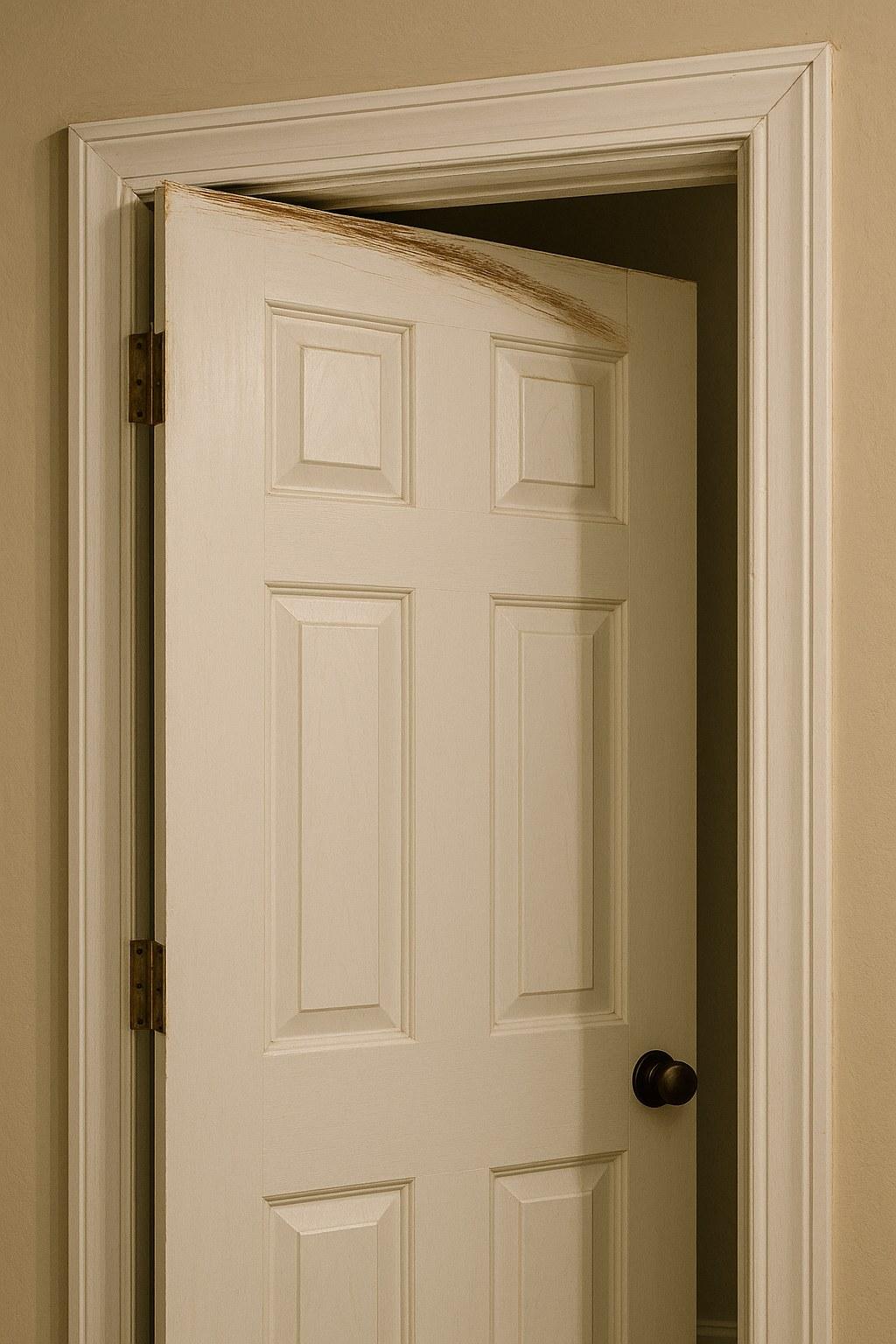 A misaligned door rubbing against its frame