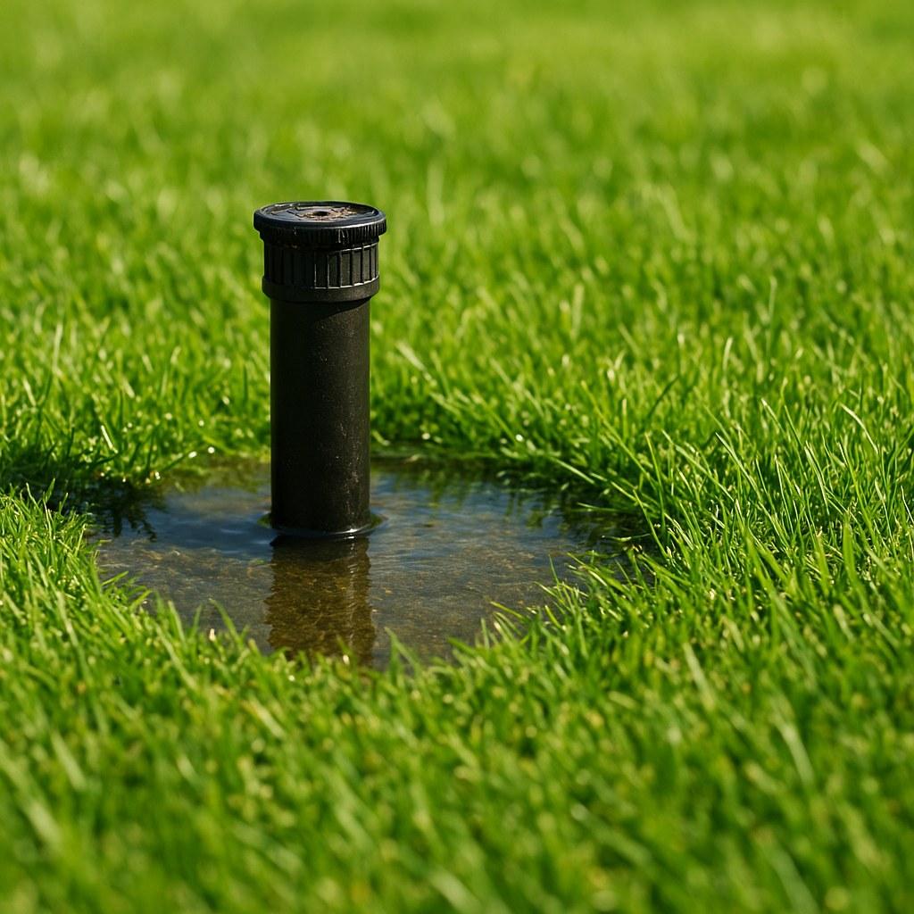 A pop-up sprinkler head that has failed to rise from the ground