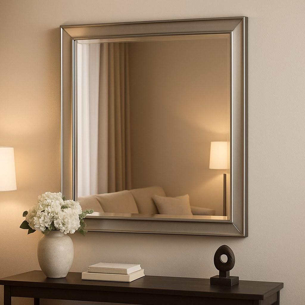 A securely hung wall mirror adding light and space to a room