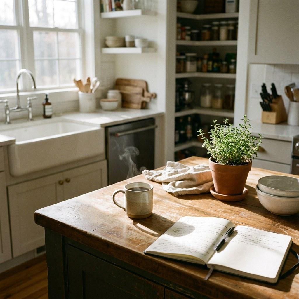 A calm, well-kept home interior representing organized home management