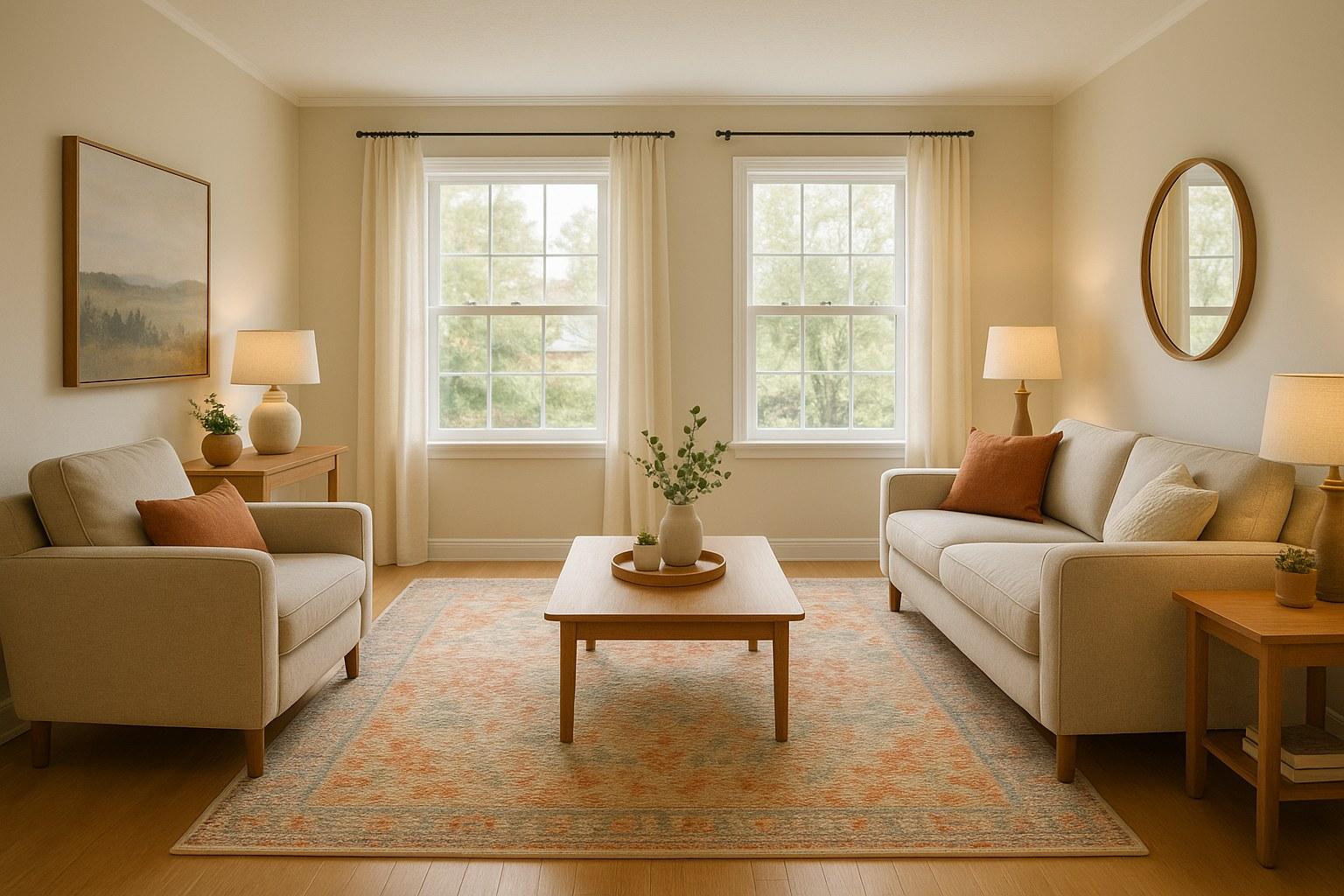 A clean and fresh-smelling carpet in a nicely decorated living room.