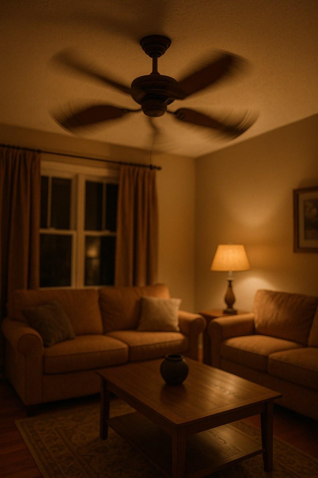 A wobbly ceiling fan in motion