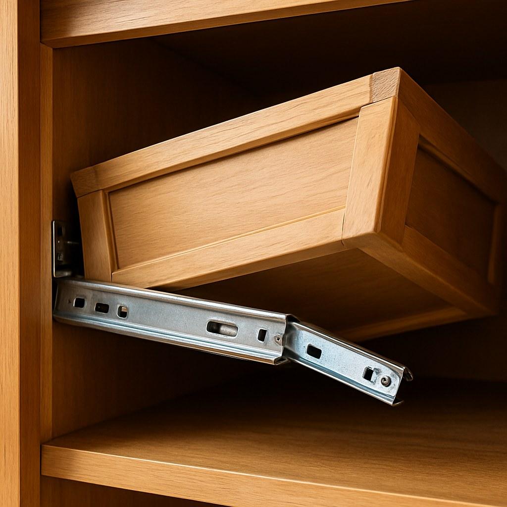 A wobbly drawer that has come off its track.