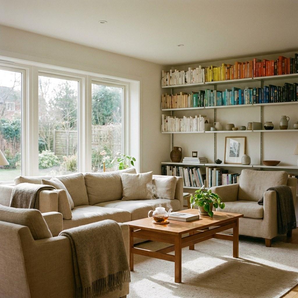A well organized and peaceful living room in a modern home