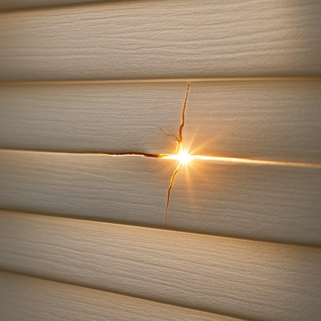 A close-up of a broken horizontal blind slat.