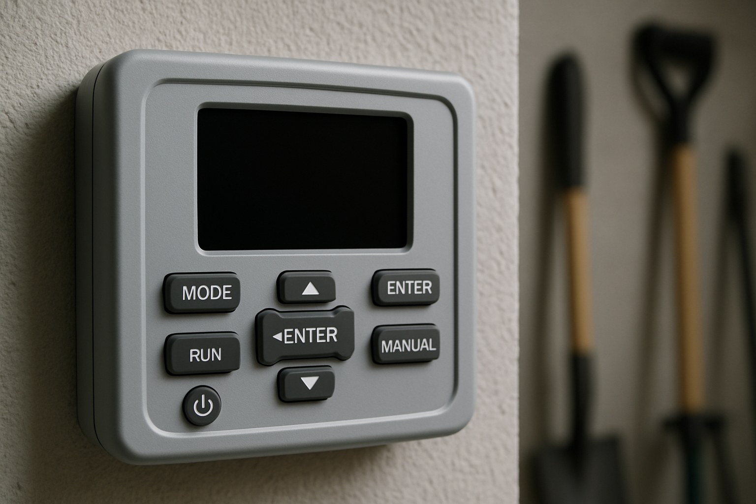 A sprinkler timer with a blank display screen