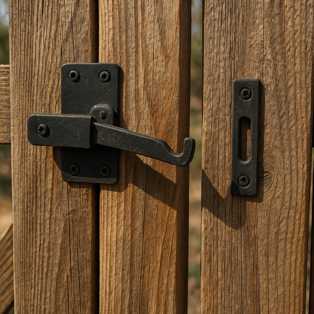 A misaligned fence gate latch that is not closing properly.