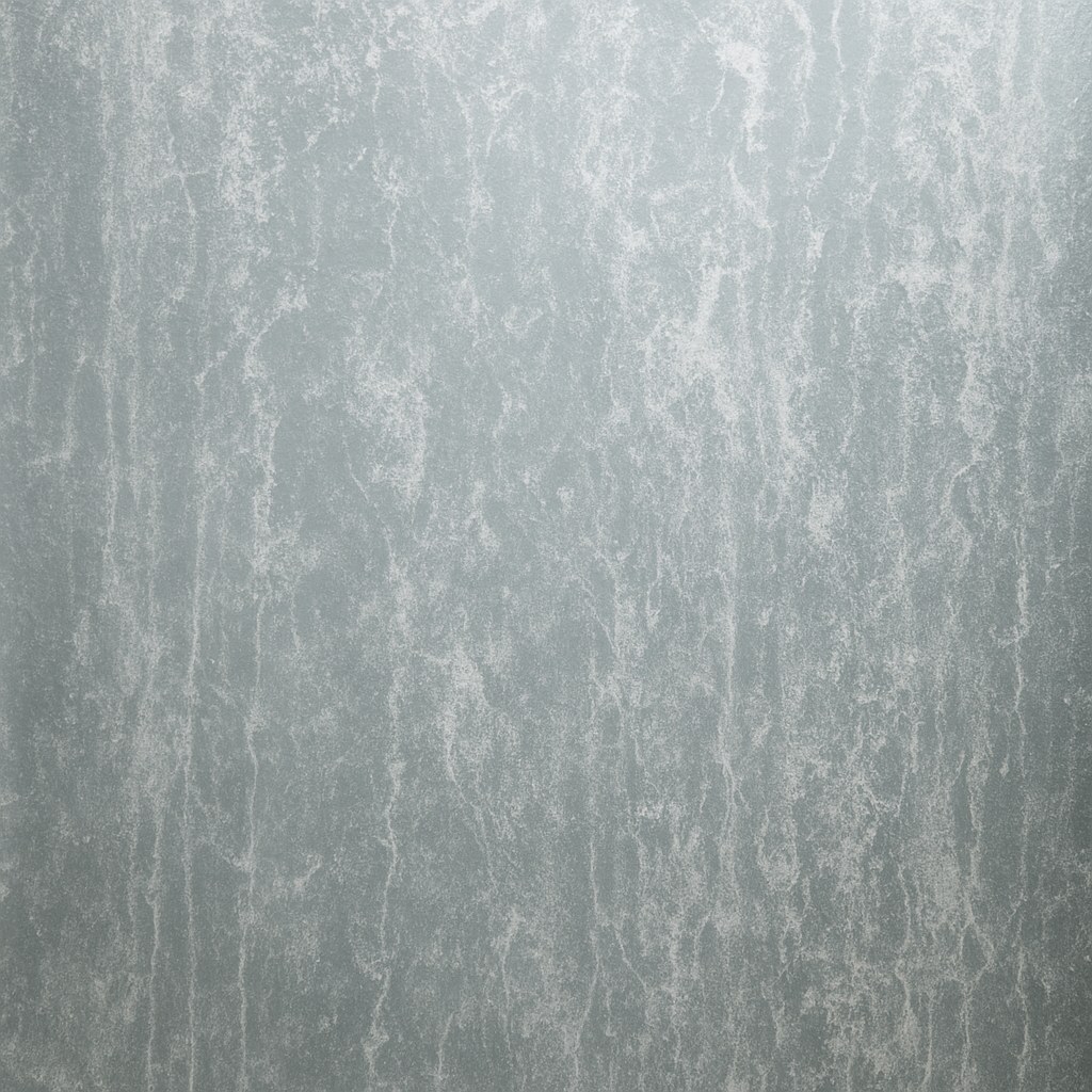 A glass shower door covered in white soap scum buildup.