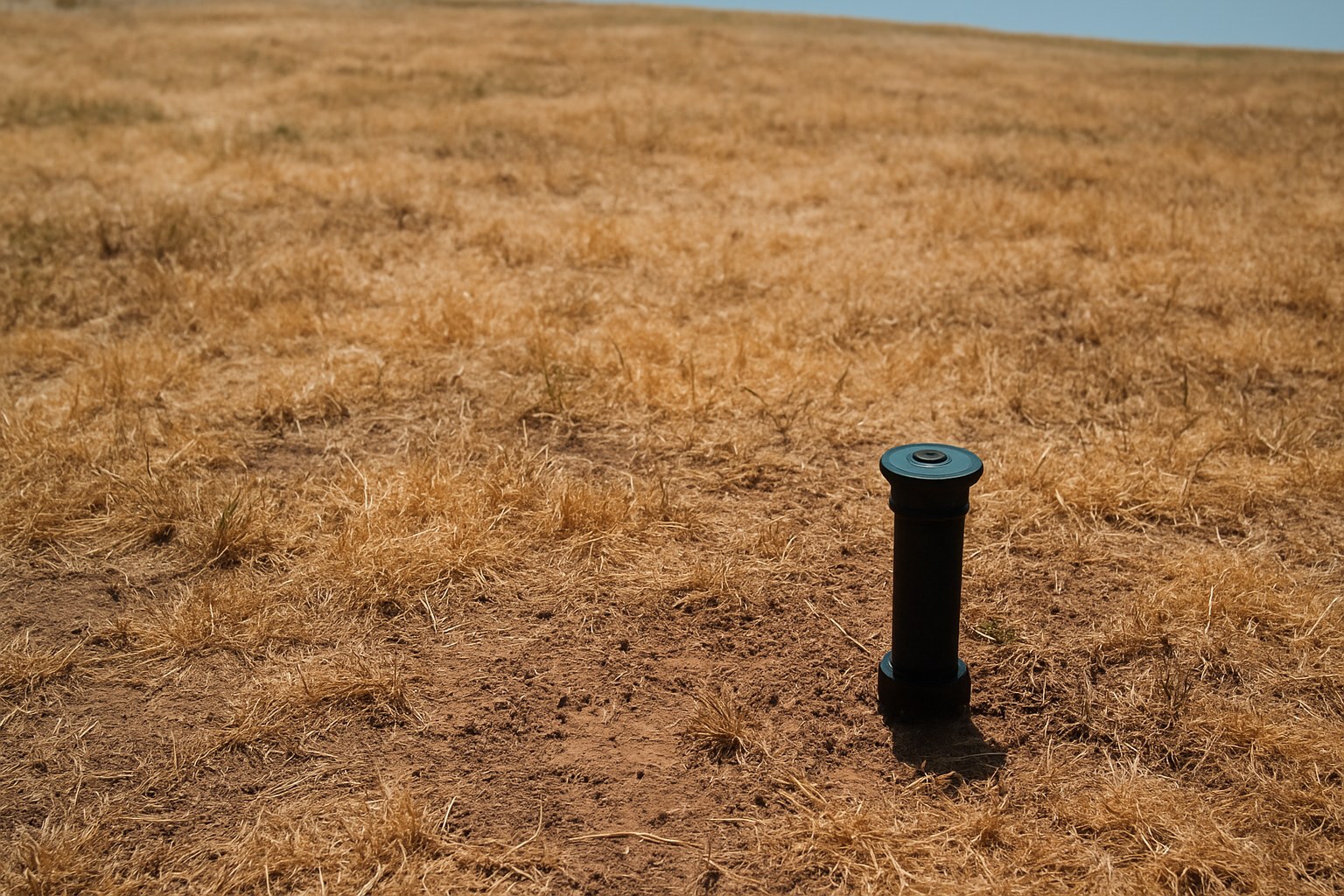 A non-functioning sprinkler system on a dry lawn