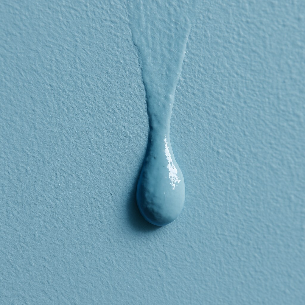 A noticeable paint drip on a newly painted wall.