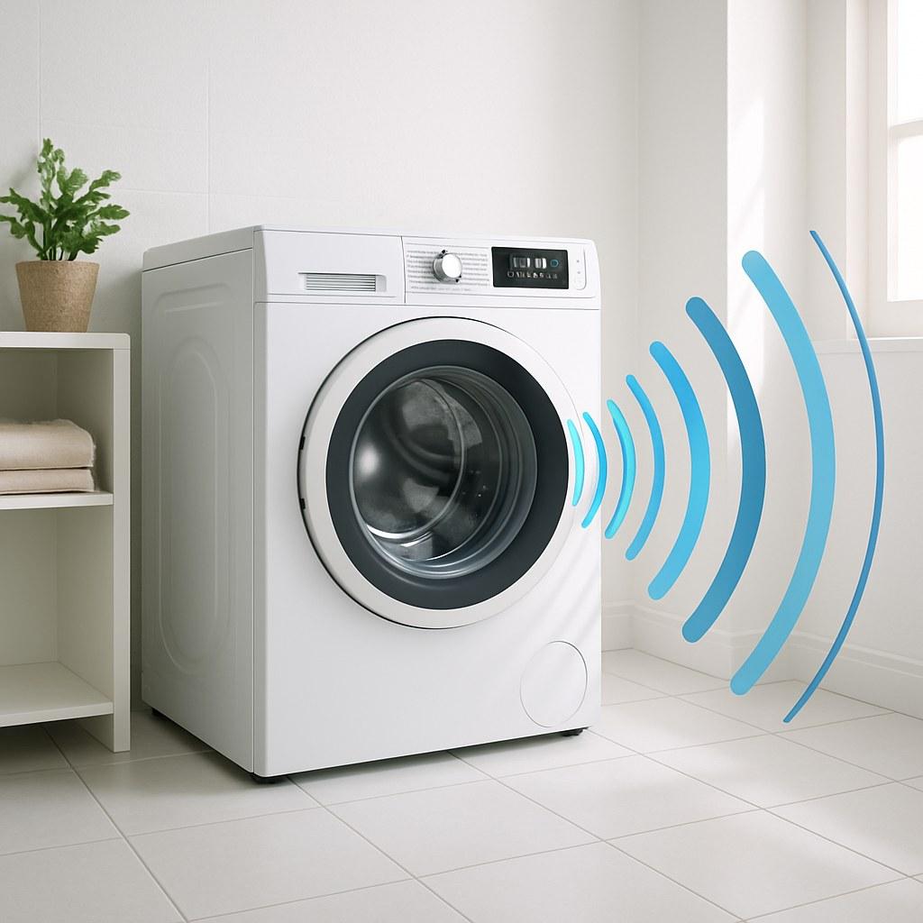 A washing machine making loud noises in a laundry room